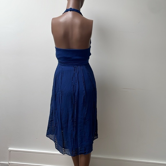 Seduce Midi Dress Silk Eyelet Blue Halterneck Sleeveless Open Back 2 - Picture 6 of 12